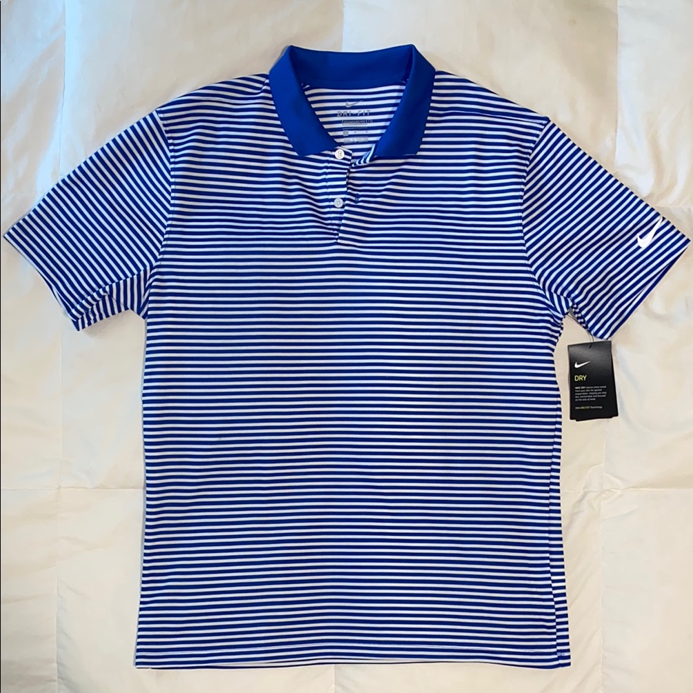 Nike Blue And White Striped Polo Shirt